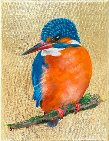 Kingfisher bird painting - Original gold leaf art, acrylic painting