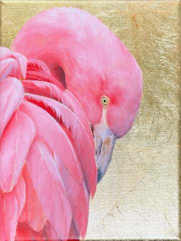 Gemälde Flamingo - Original Acrylgemälde mit Blattgold veredelt