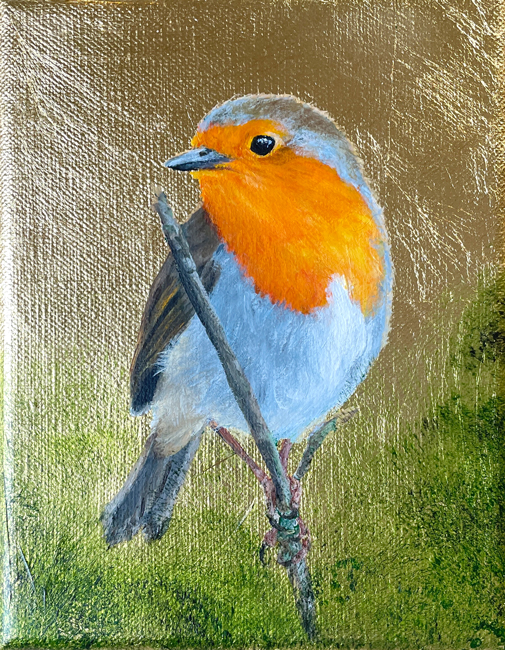 Robin bird painting - Original gold leaf art, acrylic painting