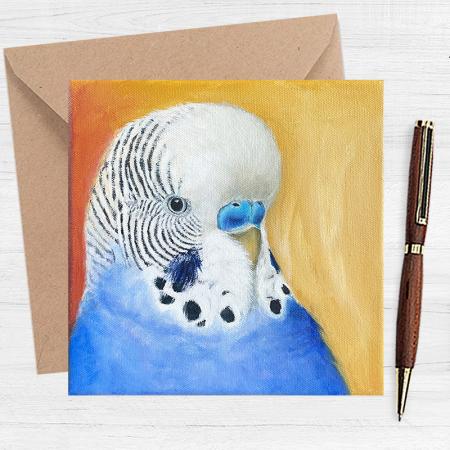 Blue Budgie greeting card
